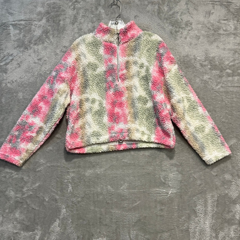 Warm & Cozy Sherpa Pullover Womens Medium Pink Green Tie Dye Quarter Zip 225800